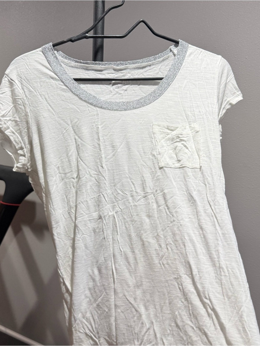 Calvin Klein White Short Sleeve Tee with Silver Neck Trim